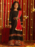 Girl's' Navratri Special Black Anarkali Kurta With Red Dupatta Set